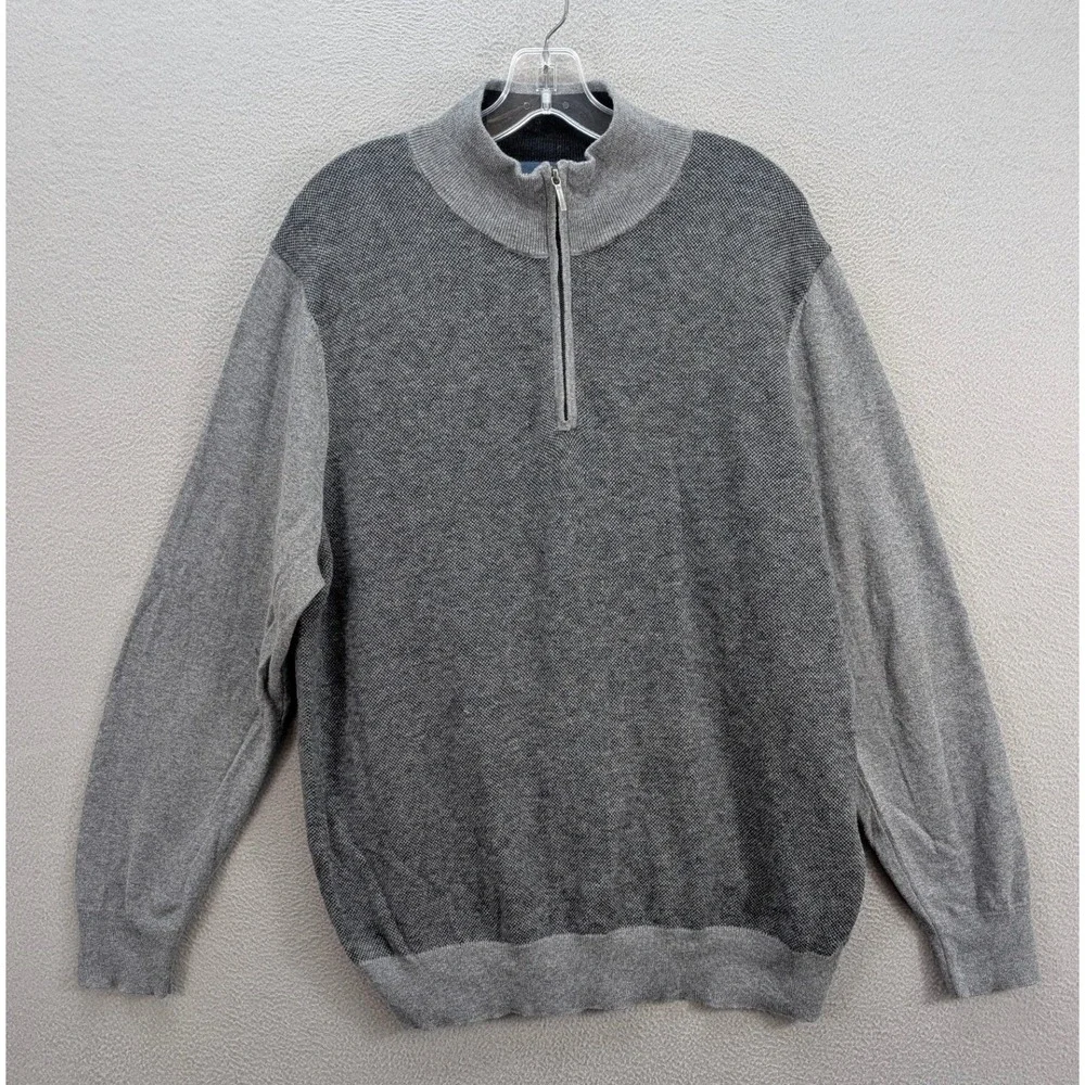 Brooks Brothers Cashmere Quarter Zip Sweater Men's XL Gray Cotton Travel Outdoor